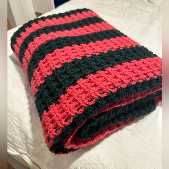 Handmade Crochet Blanket - Pink & Green 60inch x 65inch